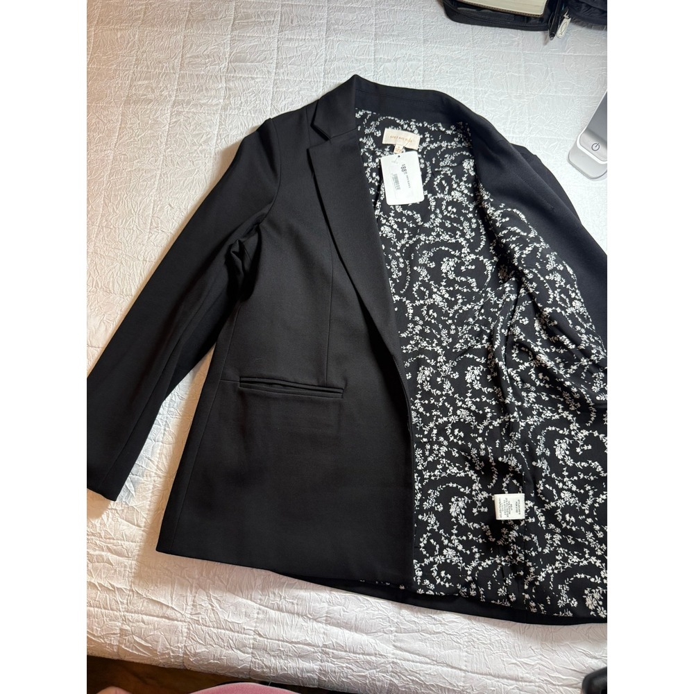 Skies Are Blue Womens Black Open Front Floral Lined Blazer Jacket Small 24919 - Picture 8 of 11